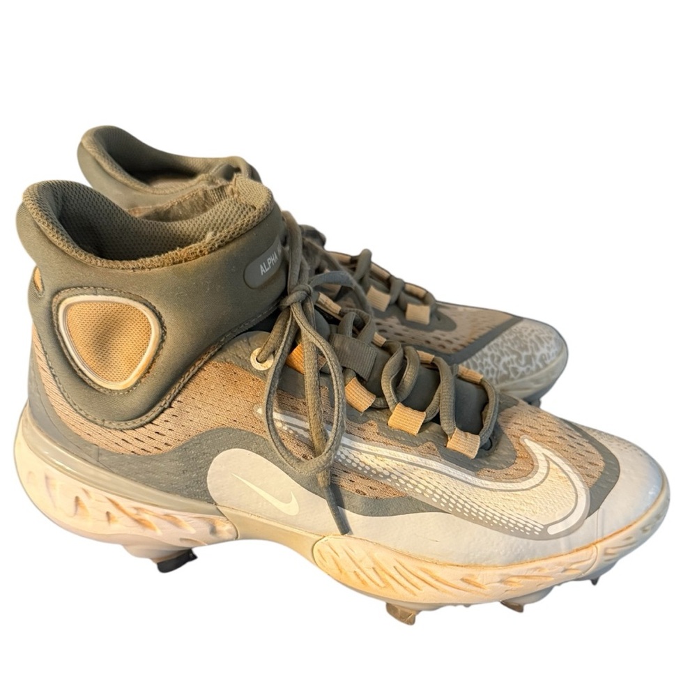Nike Alpha Huarache Elite 4 Mid Gray Metal Baseball Cleats DJ16520-012 Size 7.5